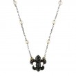 18K/Silver Pearl-Black Dia Fleur De Lis Necklace