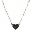 18K/Silver Pearl-Black Diamond Heart Necklace