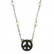 18K/Silver Pearl-Black Diamond Peace Sign Necklace