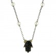 18K/Silver Pearl-Black Diamond Hand Necklace