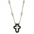 18K/Silver Pearl-Black Diamond Cross Necklace