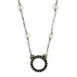 18K/Silver Pearl-Black Diamond Circle Necklace