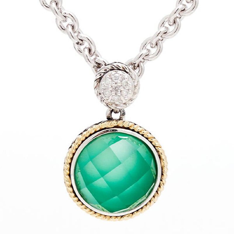 18K/Silver Diamond Green Agate Doublet Necklace