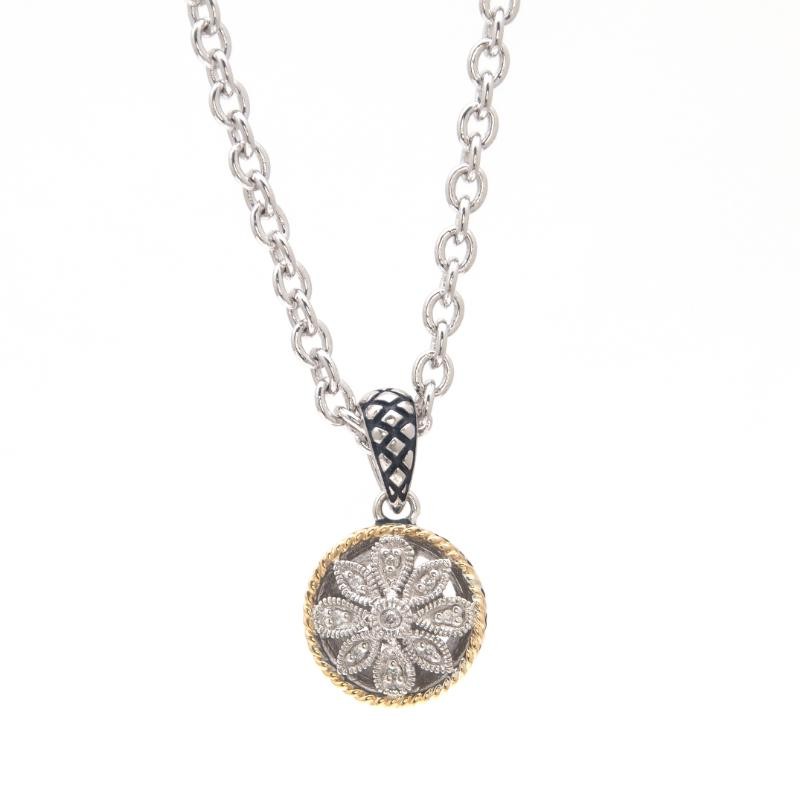 18K/Silver Dia Antique Rd. Flower Pendant