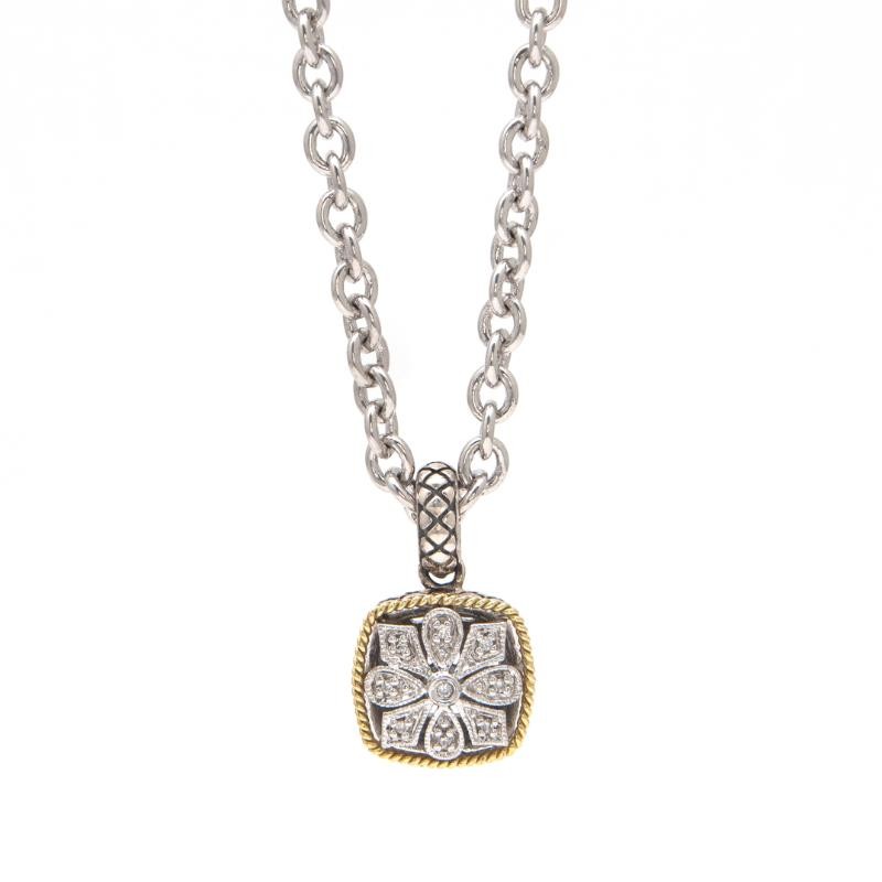 18K/Silver Dia Antique Look Sq Pendant