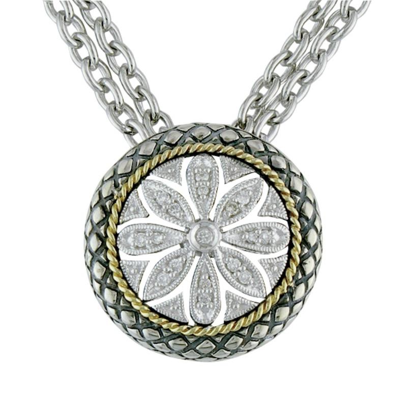 18K/Silver Dia Antique Flower Pendant