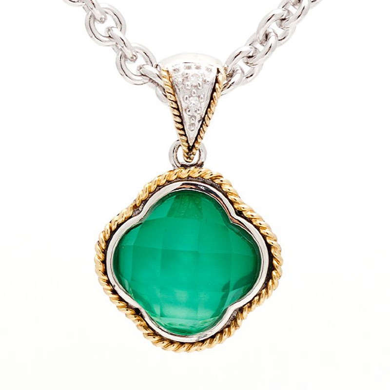 18K/Silver Diamond Green Agate Doublet Necklace