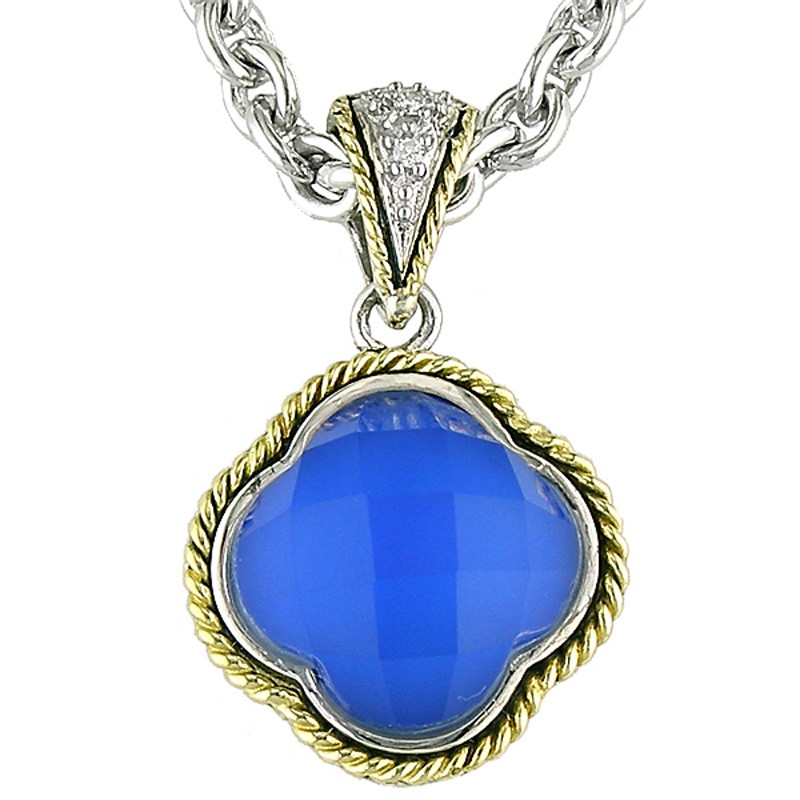 18K/Silver Dia Blue Agate Doublet Necklace