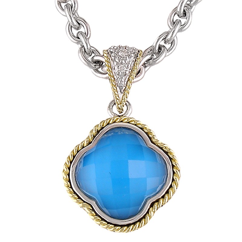 18K/Silver Dia Turquoise Doublet Necklace