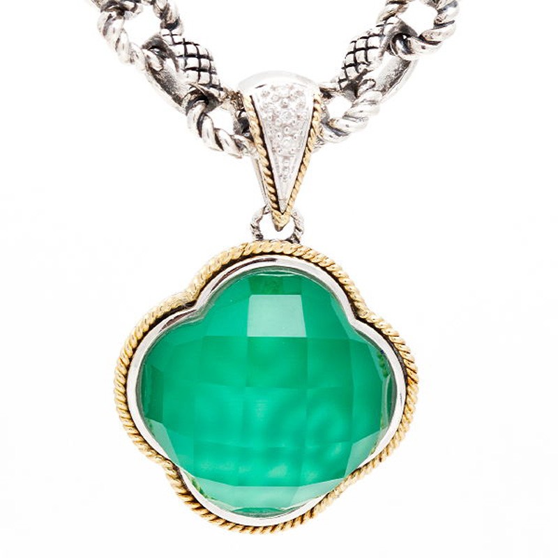 18K/Silver Diamond Green Agate Doublet Pendant