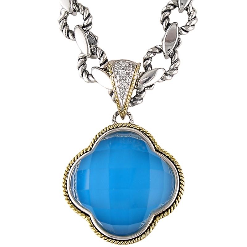 18K/Silver Dia Turquoise Doublet Pendant