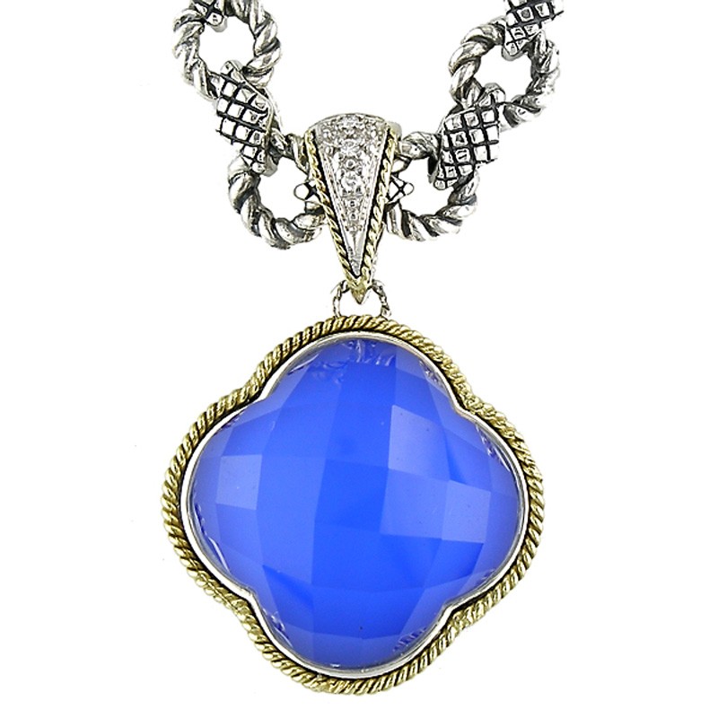 18K/Silver Dia Blue Agate Doublet Pendant