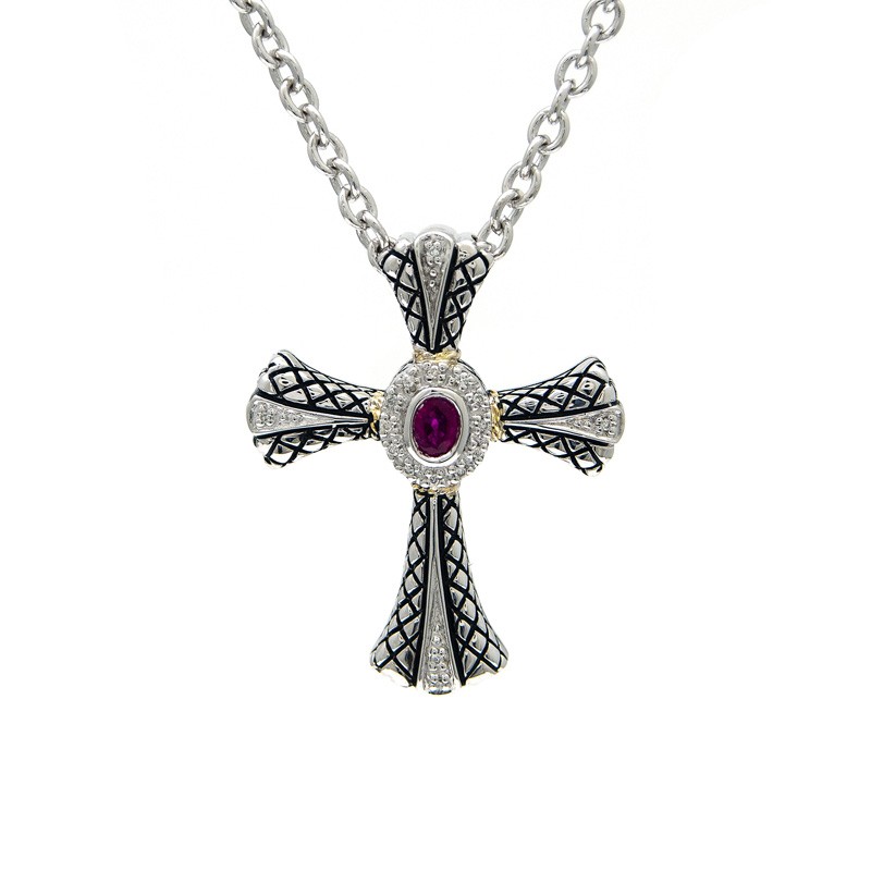 18K/Silver Diamond/Ruby Necklace