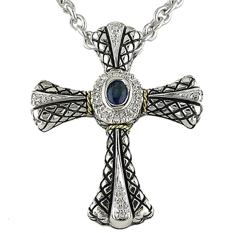18K/Silver Diamond/Sapphire Necklace