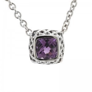 Sterling Silver Rioja Square Bezel Amethyst Necklace