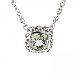 Sterling Silver Rioja Square Bezel Green Amethyst Necklace
