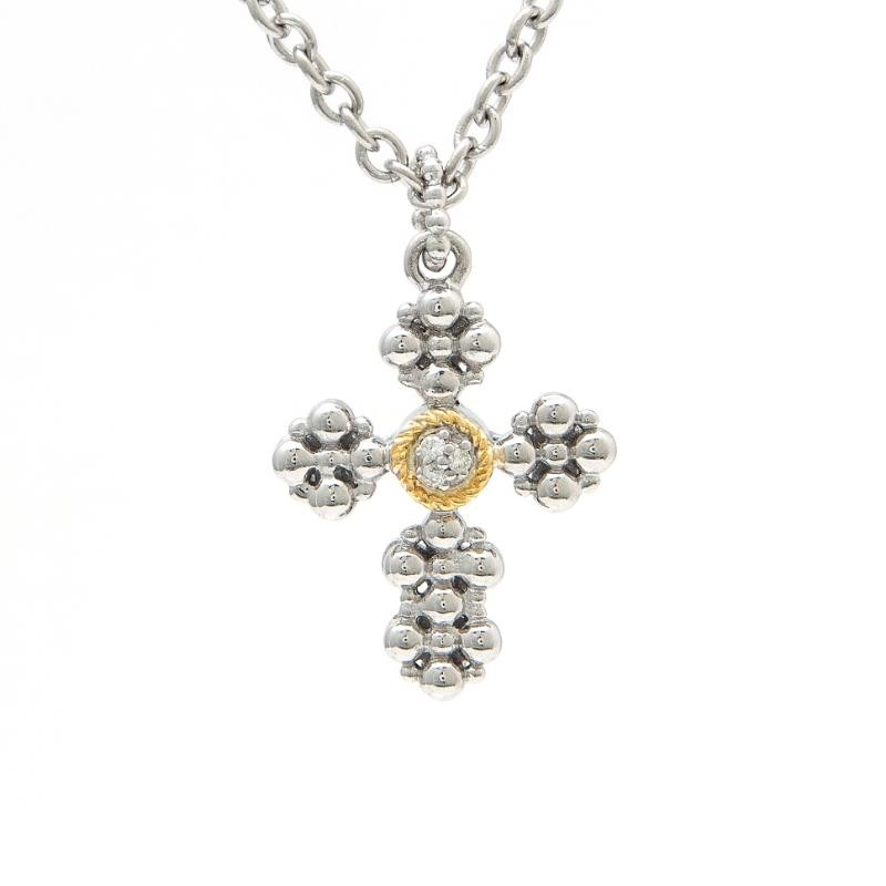 18K/Silver Diamond Cross Necklace