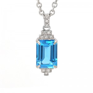 Sterling Silver Gatsby Emerald Prong Blue Topaz Necklace