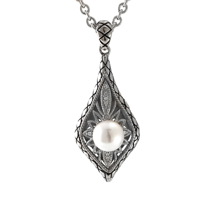 Silver Pearl Diamond Necklace