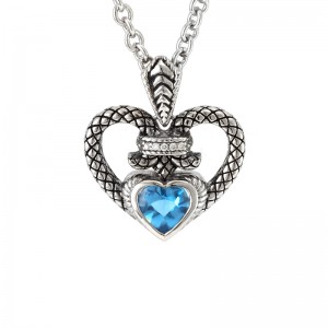 Sterling Silver Amante Heart Bezel Blue Topaz Necklace