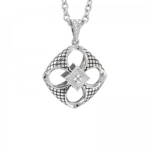 Sterling Silver Nudo De Amor Round Pave Diamond Necklace