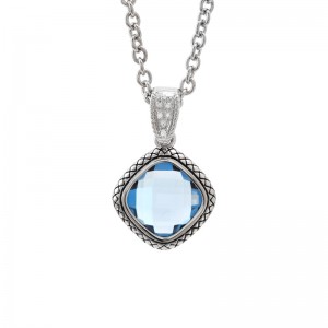 Sterling Silver Lazo De Colores Cushion Bezel Blue Topaz Necklace
