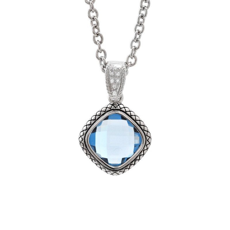 Silver Blue Topaz/Diamond Necklace