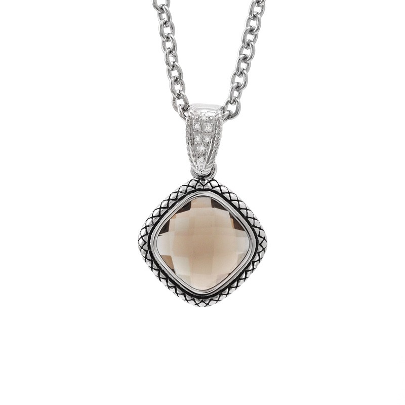 Silver Smoky Quartz/Diamond Necklace