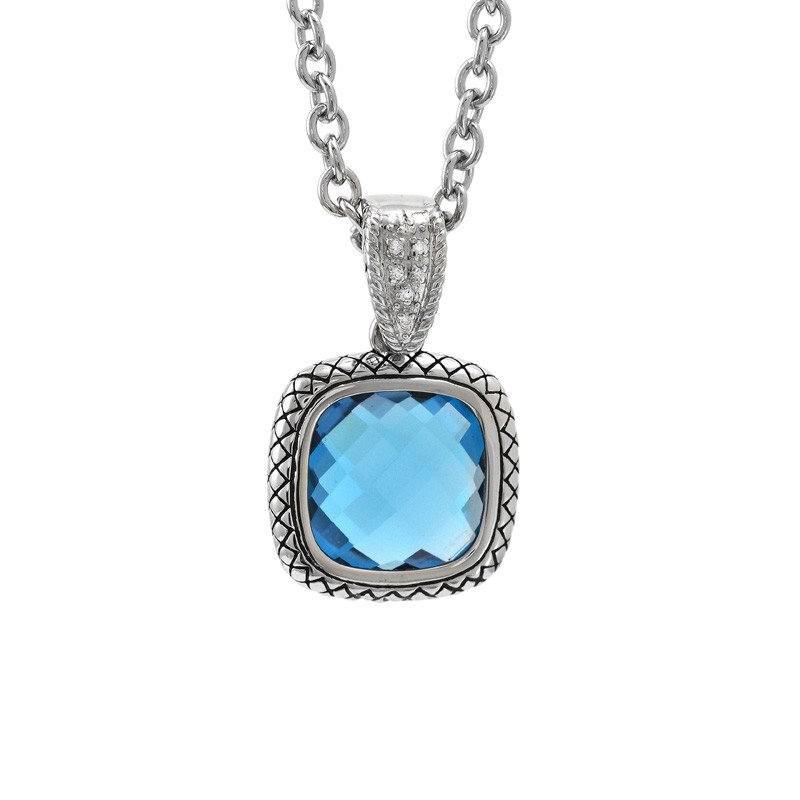 Silver Blue Topaz/Diamond Necklace