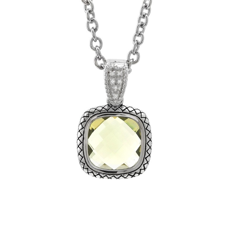 Silver Lemon Quartz/Diamond Necklace