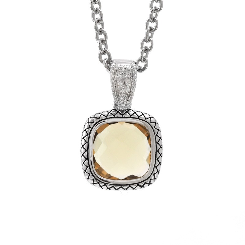 Silver Whisky Quartz/Diamond Necklace