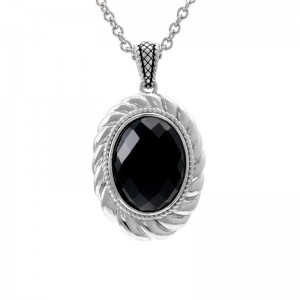 Silver Onyx Necklace (17"+2")