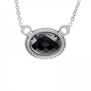 Silver Onyx Necklace (17"+2")