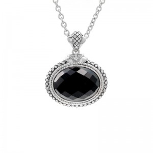 Silver Onyx/Diamond Necklace (17"+2")