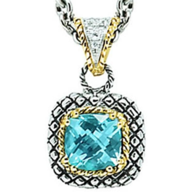 18K/Silv.07 Dia 8M Cush Blue Topaz Pd