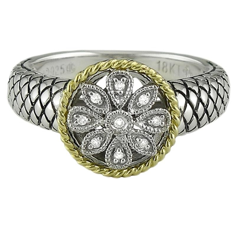 18K/Silver Dia Round Flower Ring