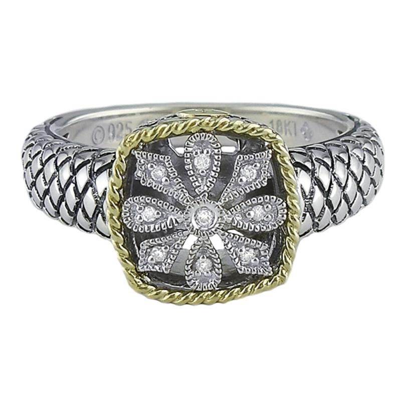 18K/Silver Dia Antique Square Ring