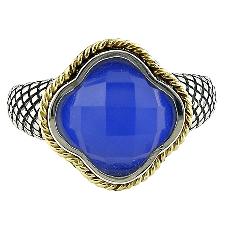 18K/Silver Doublet Blue Agate Ring