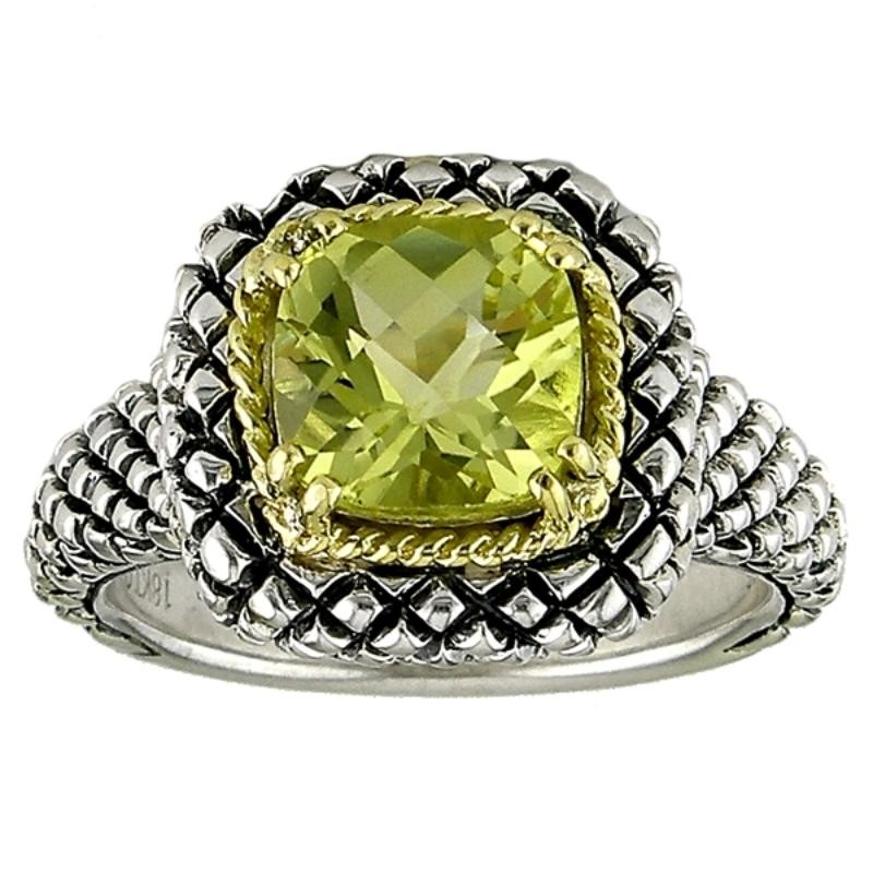 18K/Silv 8M Cush Lemon Quartz Ring