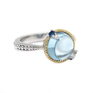 Dulcitos Cabochon Bezel Blue Topaz/Sapphire Ring