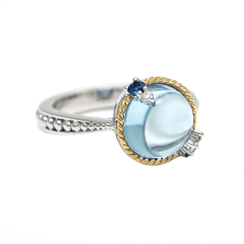18K/Silver Blue Topaz Cab/Sapphire Ring