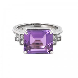 Sterling Silver Gatsby Emerald Prong Amethyst Ring