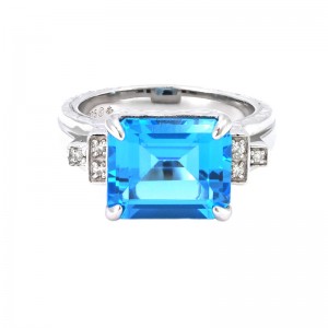 Sterling Silver Gatsby Emerald Prong Blue Topaz Ring