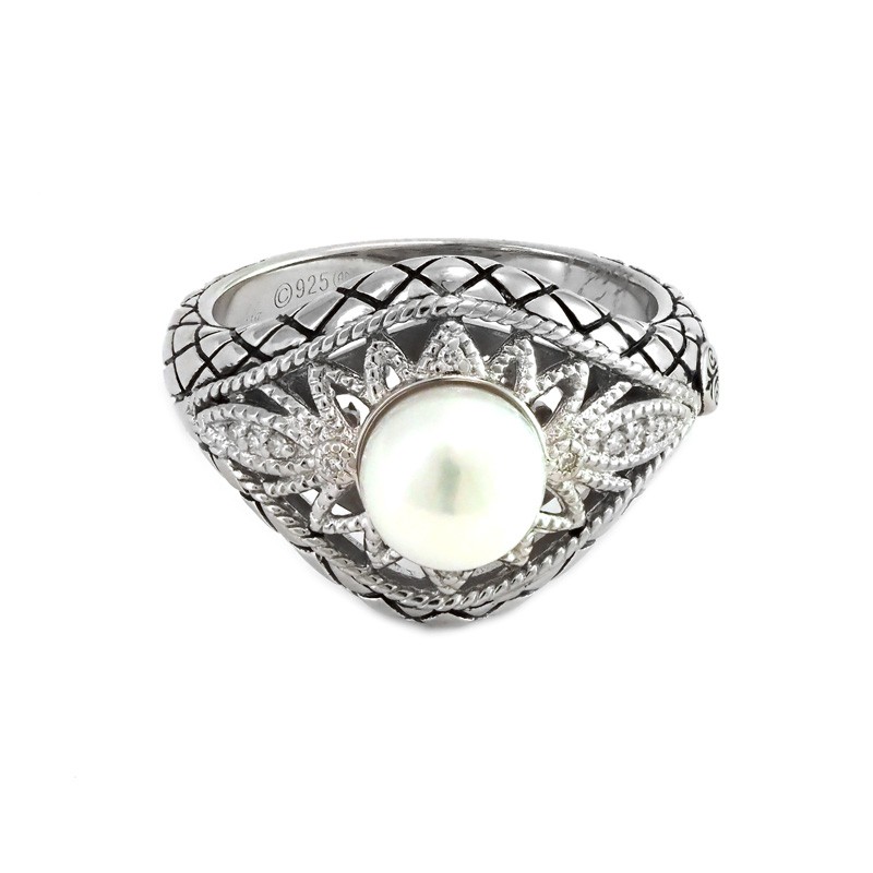 Silver Pearl/Diamond Ring