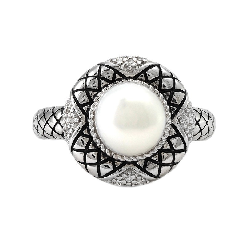 Silver Pearl/Diamond Ring
