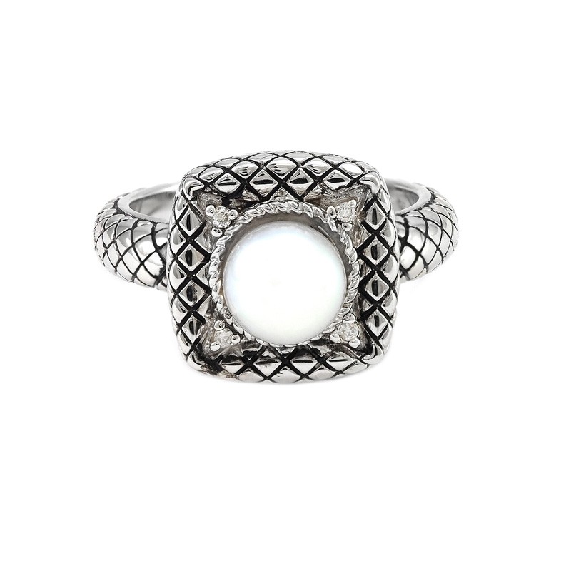 Silver Pearl/Diamond Ring