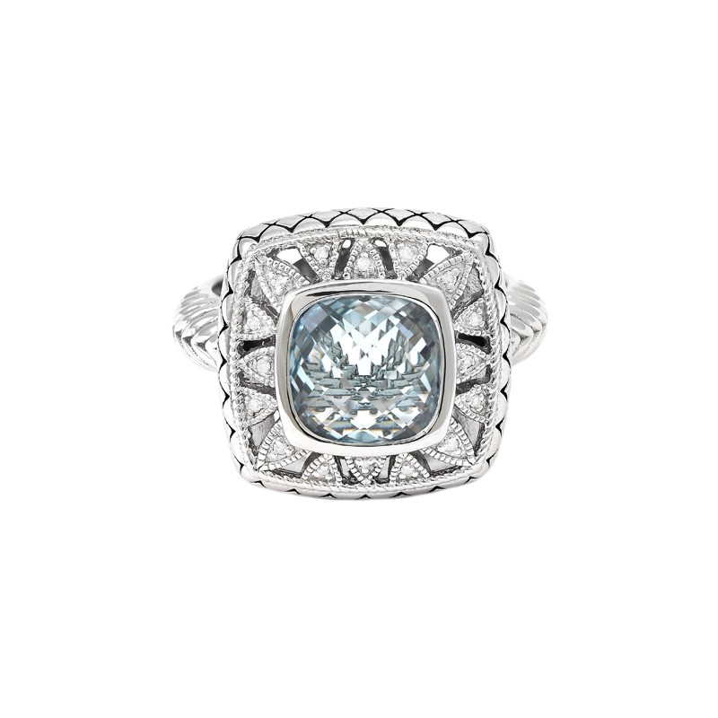 Silver Diamond/Blue Topaz Ring