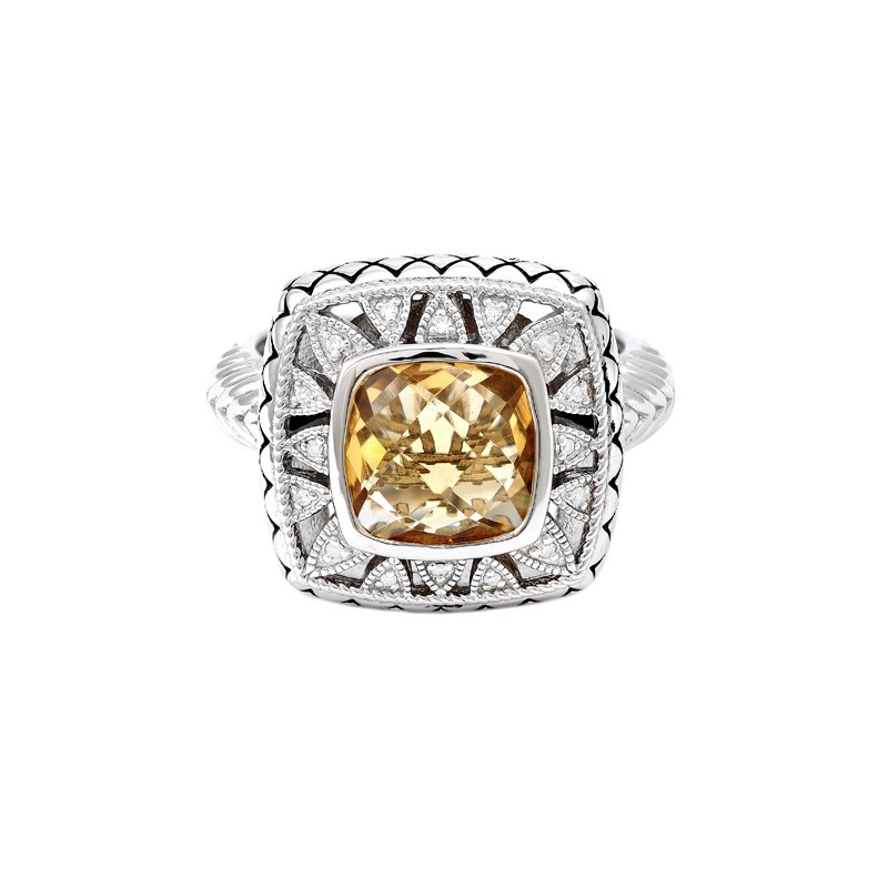 Silver Diamond/Citrine Ring