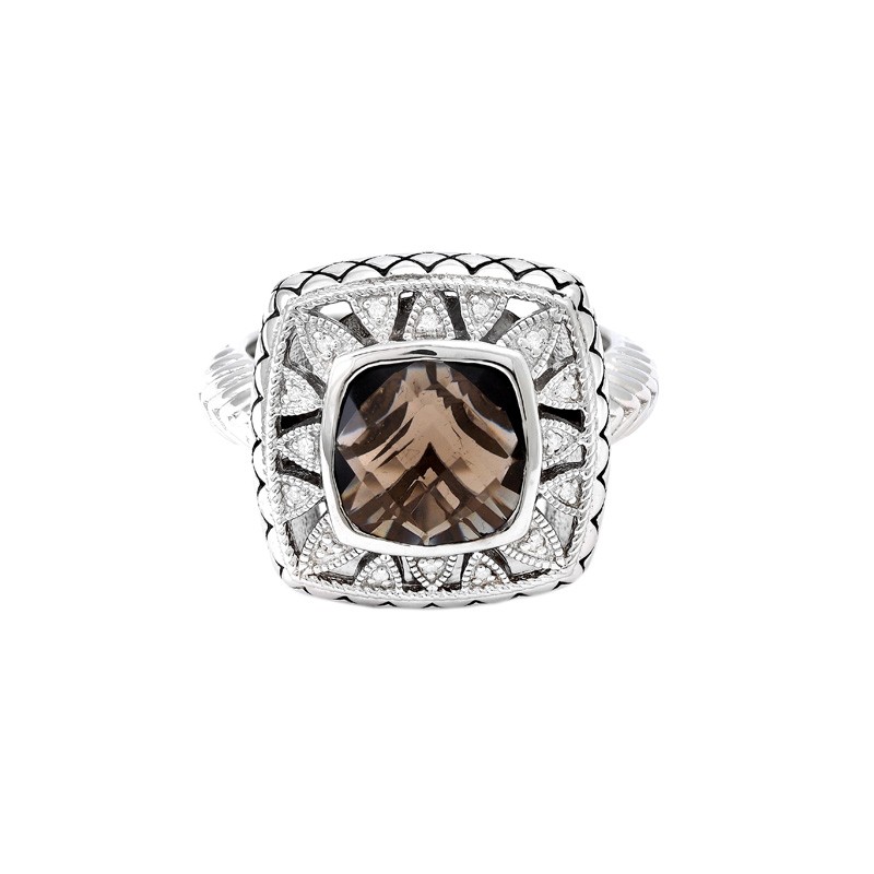 Silver Diamond/Smoky Quartz Ring