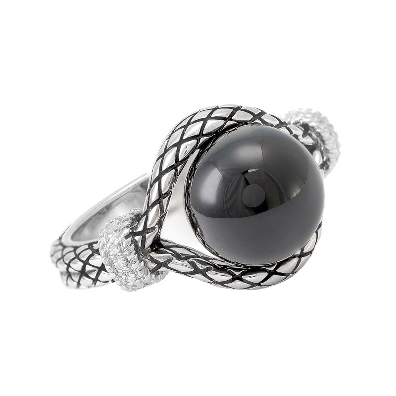 Silver Onyx/Diamond Ring